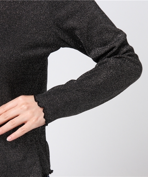 WEGO（ウィゴー）の「WEGO/ラメハイネックフリルTシャツ（Tシャツ/カットソー・レディース・ブラウン/シルバー/ブラック/ピンク・FREE）」の6枚目の写真