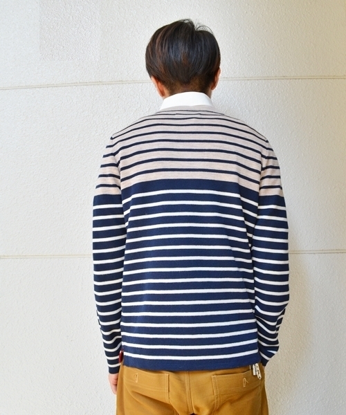 SHIPS JET BLUE（シップスジェットブルー）の「SHIPS JET BLUE: ショルダージップ ボーダーニット■（ニット/セーター・メンズ・グレー/ブラウン/ナチュラル/ネイビー・SMALL/MEDIUM/LARGE）」の6枚目の写真