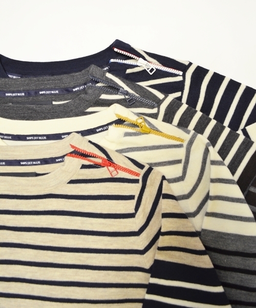 SHIPS JET BLUE（シップスジェットブルー）の「SHIPS JET BLUE: ショルダージップ ボーダーニット■（ニット/セーター・メンズ・グレー/ブラウン/ナチュラル/ネイビー・SMALL/MEDIUM/LARGE）」の7枚目の写真