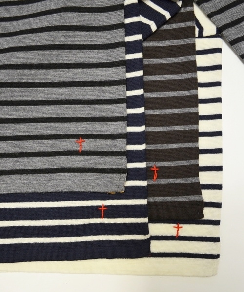 SHIPS JET BLUE（シップスジェットブルー）の「SHIPS JET BLUE: ショルダージップ ボーダーニット■（ニット/セーター・メンズ・グレー/ブラウン/ナチュラル/ネイビー・SMALL/MEDIUM/LARGE）」の8枚目の写真