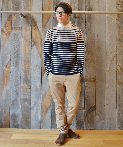 SHIPS JET BLUE（シップスジェットブルー）の「SHIPS JET BLUE: ショルダージップ ボーダーニット■（ニット/セーター・メンズ・グレー/ブラウン/ナチュラル/ネイビー・SMALL/MEDIUM/LARGE）」の12枚目の写真