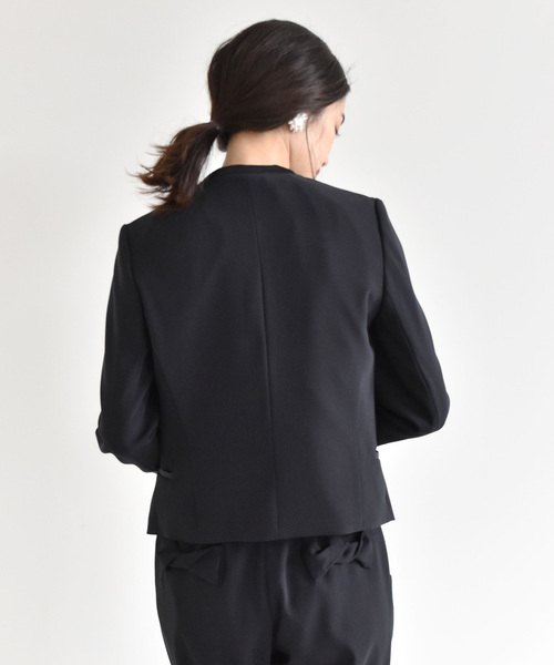 ＊現行【kaene カエン】ペプラムジャケット ノーカラー ブラック 40 現行【kaene カエン】ペプラムジャケット ノーカラー ブラック