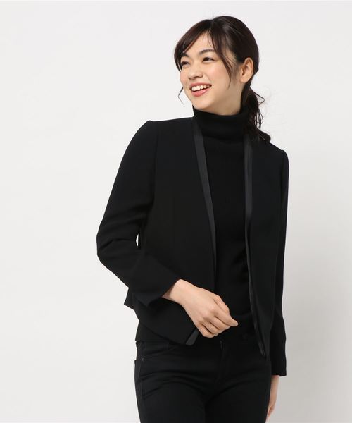 ＊現行【kaene カエン】ペプラムジャケット ノーカラー ブラック 40 楽天市場】kaene カエン ノーカラー ジャケット 005328o-yo