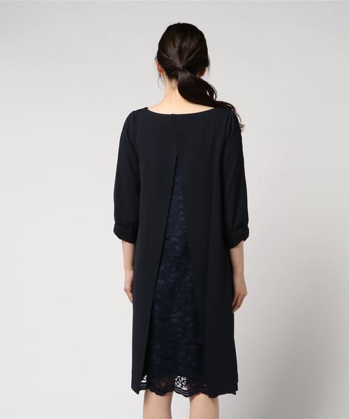 TRUDEA(トルディア)の「袖レース×後ろレース裾スカラップAラインワンピース(ドレス・レディース・ピンク/ライトグレー/ベージュ/ネイビー・LARGE/MEDIUM/X-LARGE)」の6枚目の写真