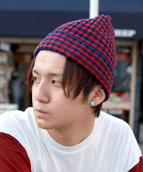 WEGO（ウィゴー）の「WEGO/ボーダーリブワッチキャップ（ニットキャップ/ビーニー・メンズ・ホワイト/グレー/グリーン/ネイビー/マスタード/ワイン・FREE）」の4枚目の写真