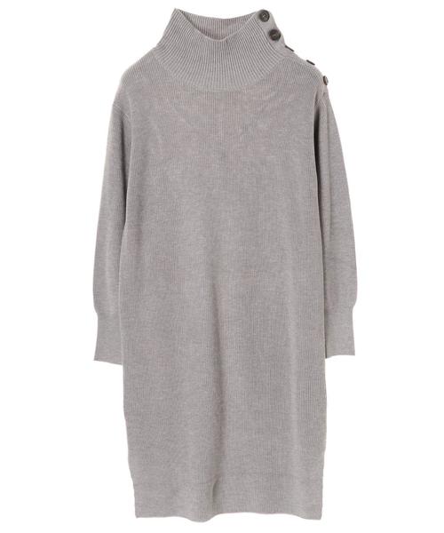 Editt by YECCA VECCA（エディットバイイェッカヴェッカ）の「・衿釦ハイネックニットワンピース（ワンピース・レディース・ベージュ/ネイビー/杢グレー・FREE）」の8枚目の写真