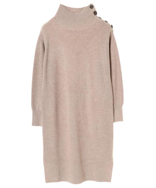 Editt by YECCA VECCA（エディットバイイェッカヴェッカ）の「・衿釦ハイネックニットワンピース（ワンピース・レディース・ベージュ/ネイビー/杢グレー・FREE）」の7枚目の写真