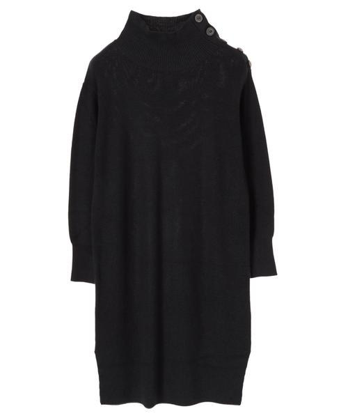 Editt by YECCA VECCA（エディットバイイェッカヴェッカ）の「・衿釦ハイネックニットワンピース（ワンピース・レディース・ベージュ/ネイビー/杢グレー・FREE）」の6枚目の写真