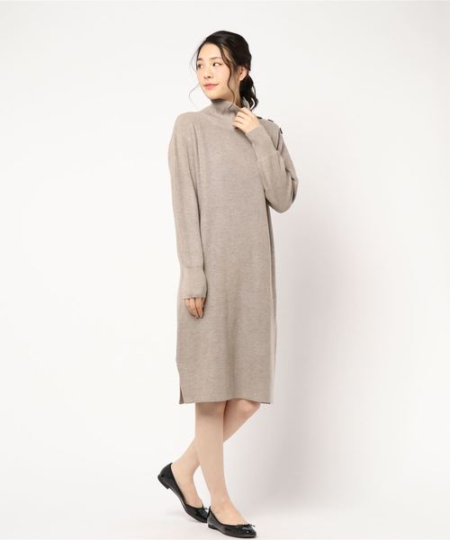 Editt by YECCA VECCA（エディットバイイェッカヴェッカ）の「・衿釦ハイネックニットワンピース（ワンピース・レディース・ベージュ/ネイビー/杢グレー・FREE）」の14枚目の写真