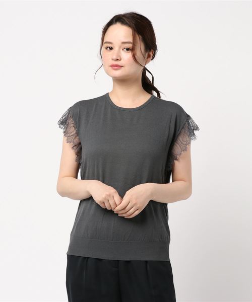 AMERICAN HOLIC（アメリカンホリック）の「袖レースニットプルオーバー（ニット/セーター・レディース・チャコールグレー/ネイビー/サックスブルー/アイボリー・M/L）」の7枚目の写真