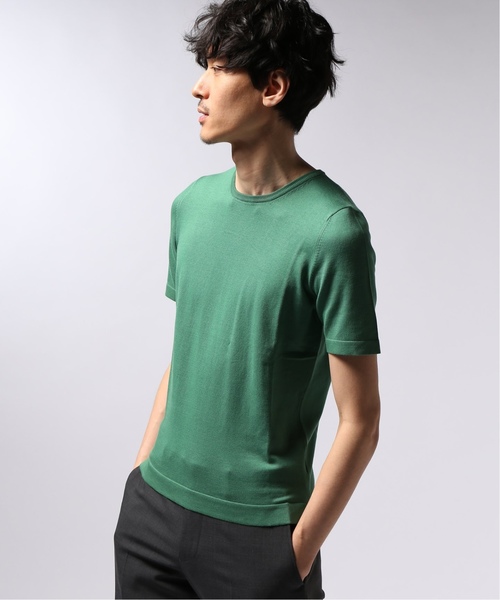 Gran Sasso(グランサッソ)の「GRANSASSO / グランサッソ ソフトコットンクルーネックニットTシャツ(ニット/セーター・メンズ・グリーン/サックスブルー・46/44)」の2枚目の写真