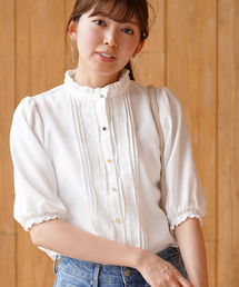 rps | 色々釦５分袖フリルプチハイネックブラウス(シャツ/ブラウス)