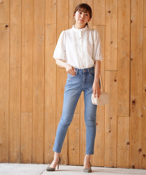 rps（アールピーエス）の「色々釦５分袖フリルプチハイネックブラウス（シャツ/ブラウス・レディース・ブラック/オフホワイト・M）」の6枚目の写真