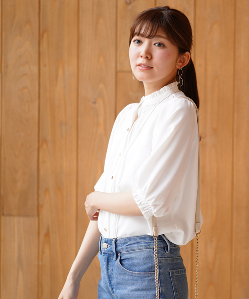 rps（アールピーエス）の「色々釦５分袖フリルプチハイネックブラウス（シャツ/ブラウス・レディース・ブラック/オフホワイト・M）」の10枚目の写真