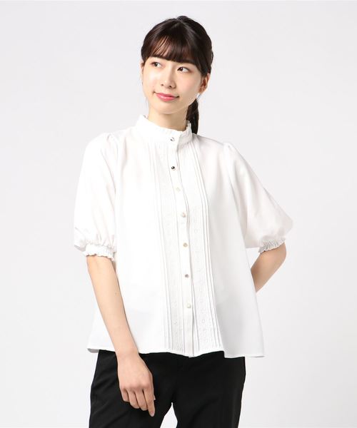 rps（アールピーエス）の「色々釦５分袖フリルプチハイネックブラウス（シャツ/ブラウス・レディース・ブラック/オフホワイト・M）」の9枚目の写真