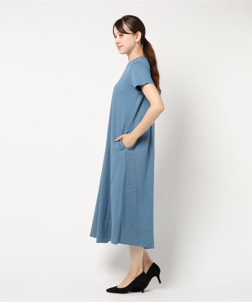 CRAFT STANDARD BOUTIQUE(クラフトスタンダードブティック)の「OE天竺クルーネックカットフレアワンピース○(ワンピース・レディース・チャコールグレー/サックスブルー/ベージュ系その他/その他7/ブルーグリーン・M/L)」の6枚目の写真