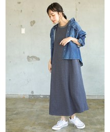 OE天竺クルーネックカットフレアワンピース○