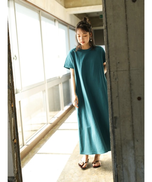 CRAFT STANDARD BOUTIQUE(クラフトスタンダードブティック)の「OE天竺クルーネックカットフレアワンピース○(ワンピース・レディース・チャコールグレー/サックスブルー/ベージュ系その他/その他7/ブルーグリーン・M/L)」の5枚目の写真