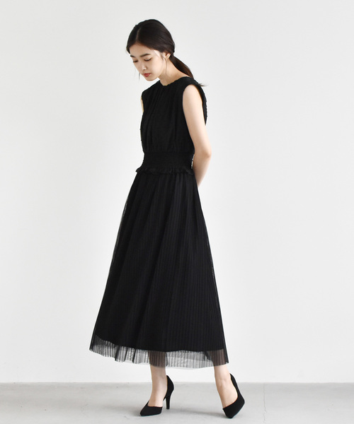 kaene（カエン）の「シャーリング×プリーツワンピース（ドレス・レディース・ブラック×ブラック・FREE）」の10枚目の写真