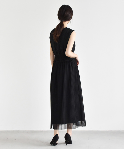 kaene（カエン）の「シャーリング×プリーツワンピース（ドレス・レディース・ブラック×ブラック・FREE）」の7枚目の写真