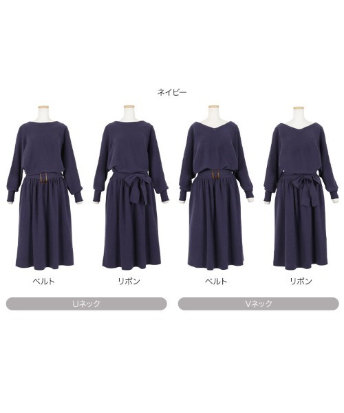 KOBE LETTUCE(コウベレタス)の「リボン&ベルト付き4WAYドルマンニットワンピース(ワンピース・レディース・アイボリー/ブラウン系その他/ネイビー・FREE)」の6枚目の写真