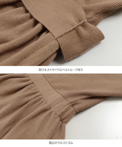 KOBE LETTUCE(コウベレタス)の「リボン&ベルト付き4WAYドルマンニットワンピース(ワンピース・レディース・アイボリー/ブラウン系その他/ネイビー・FREE)」の9枚目の写真
