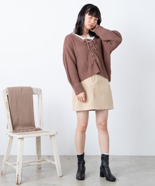 WEGO(ウィゴー)の「WEGO/レースアップセーター(ニット/セーター・レディース・ブラウン/アイボリー・FREE)」の10枚目の写真