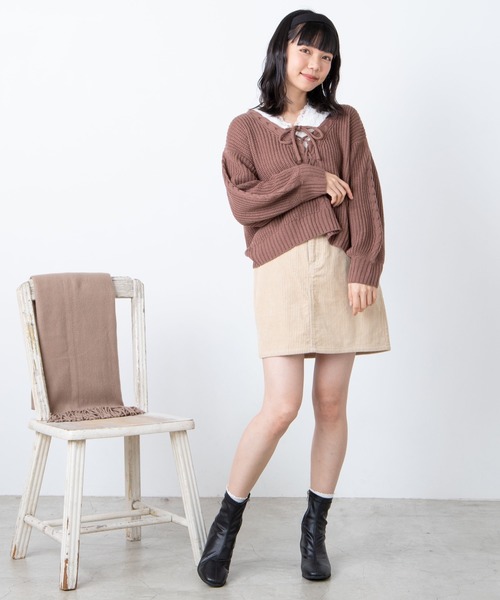 WEGO(ウィゴー)の「WEGO/レースアップセーター(ニット/セーター・レディース・ブラウン/アイボリー・FREE)」の18枚目の写真