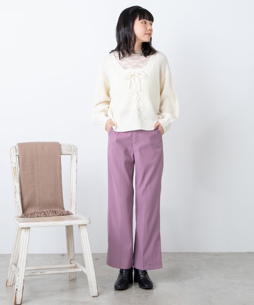 WEGO(ウィゴー)の「WEGO/レースアップセーター(ニット/セーター・レディース・ブラウン/アイボリー・FREE)」の3枚目の写真