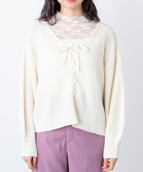 WEGO(ウィゴー)の「WEGO/レースアップセーター(ニット/セーター・レディース・ブラウン/アイボリー・FREE)」の14枚目の写真
