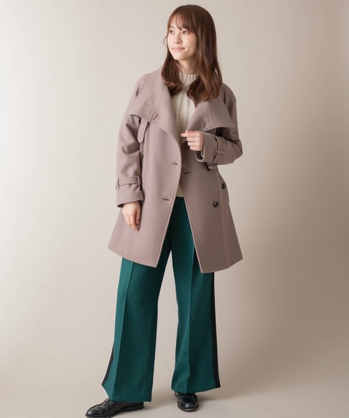 miniyu（ミニュウ）の「La SRIC/ハイカラーアシンメトリーコート（その他アウター・レディース・ダークラベンダー/グレイッシュベージュ/ブラック・38）」の5枚目の写真