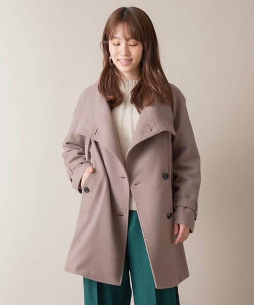 miniyu（ミニュウ）の「La SRIC/ハイカラーアシンメトリーコート（その他アウター・レディース・ダークラベンダー/グレイッシュベージュ/ブラック・38）」の8枚目の写真