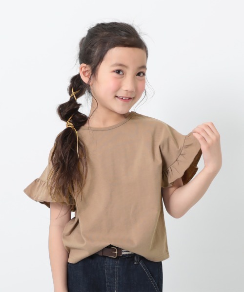 devirock（デビロック）の「フリルスリーブTシャツ（Tシャツ/カットソー・キッズ・オフホワイト/グリーン系その他/ブルーグレー/カーキ/グレー系その他/ラベンダー/ベージュ/ブラック/レッド系その他/スミクロ/サックスブルー/パープル系その他/ブラウン系その他・160cm/150cm/100cm/90cm/140cm/80ｃｍ/120cm/110cm/130cm）」の7枚目の写真