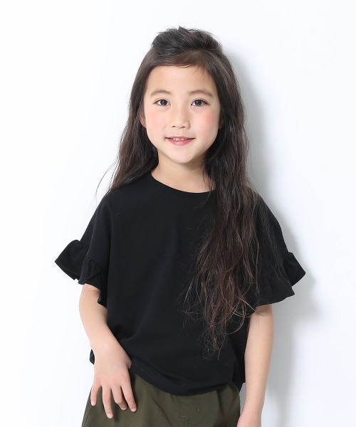 devirock（デビロック）の「フリルスリーブTシャツ（Tシャツ/カットソー・キッズ・オフホワイト/グリーン系その他/ブルーグレー/カーキ/グレー系その他/ラベンダー/ベージュ/ブラック/レッド系その他/スミクロ/サックスブルー/パープル系その他/ブラウン系その他・160cm/150cm/100cm/90cm/140cm/80ｃｍ/120cm/110cm/130cm）」の3枚目の写真