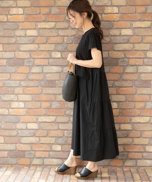 PREFERIR(プレフェリール)の「バックシャン うしろ ティアード 半袖 マキシワンピース(ワンピース・レディース・ブラック/ネイビー/カーキ・SMALL/MEDIUM/LARGE)」の7枚目の写真