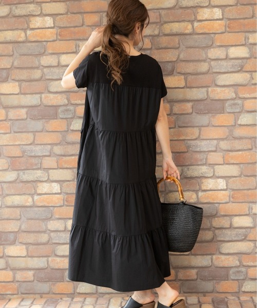 PREFERIR(プレフェリール)の「バックシャン うしろ ティアード 半袖 マキシワンピース(ワンピース・レディース・ブラック/ネイビー/カーキ・SMALL/MEDIUM/LARGE)」の11枚目の写真