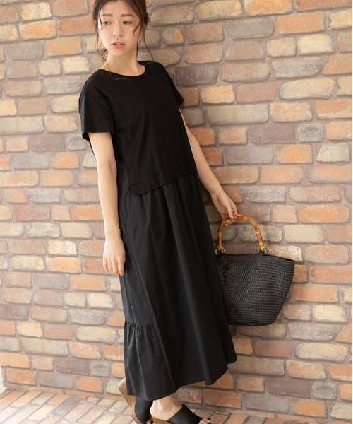 PREFERIR(プレフェリール)の「バックシャン うしろ ティアード 半袖 マキシワンピース(ワンピース・レディース・ブラック/ネイビー/カーキ・SMALL/MEDIUM/LARGE)」の5枚目の写真