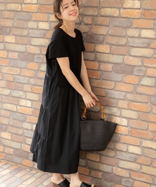 PREFERIR(プレフェリール)の「バックシャン うしろ ティアード 半袖 マキシワンピース(ワンピース・レディース・ブラック/ネイビー/カーキ・SMALL/MEDIUM/LARGE)」の4枚目の写真