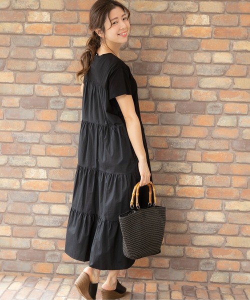 PREFERIR(プレフェリール)の「バックシャン うしろ ティアード 半袖 マキシワンピース(ワンピース・レディース・ブラック/ネイビー/カーキ・SMALL/MEDIUM/LARGE)」の9枚目の写真