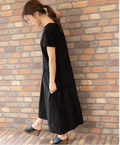 PREFERIR(プレフェリール)の「バックシャン うしろ ティアード 半袖 マキシワンピース(ワンピース・レディース・ブラック/ネイビー/カーキ・SMALL/MEDIUM/LARGE)」の10枚目の写真