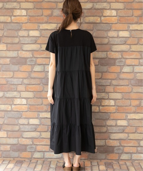 PREFERIR(プレフェリール)の「バックシャン うしろ ティアード 半袖 マキシワンピース(ワンピース・レディース・ブラック/ネイビー/カーキ・SMALL/MEDIUM/LARGE)」の12枚目の写真