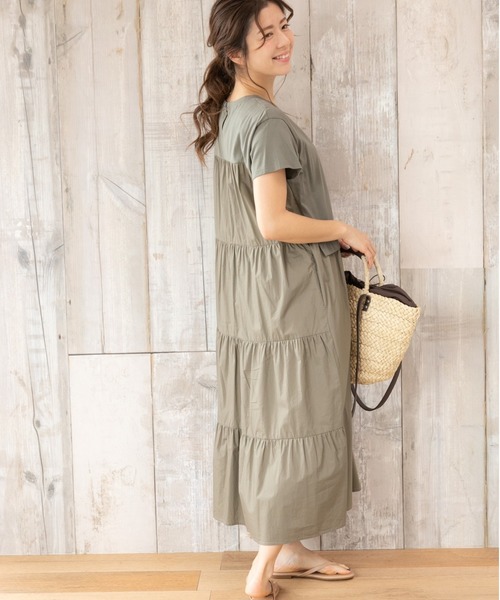 PREFERIR(プレフェリール)の「バックシャン うしろ ティアード 半袖 マキシワンピース(ワンピース・レディース・ブラック/ネイビー/カーキ・SMALL/MEDIUM/LARGE)」の19枚目の写真