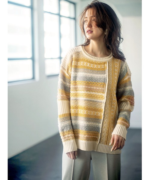 GeeRA（ジーラ）の「パッチワークジャカードニット（ニット/セーター・レディース・ブラック/アイボリー・MEDIUM/LARGE/X-LARGE/XX-LARGE）」の7枚目の写真