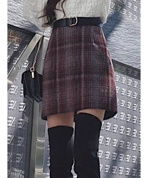 RESEXXY（リゼクシー）の「シャギーチェックスカート（スカート・レディース・ブラック/ワイン/カーキ・FREE）」の3枚目の写真