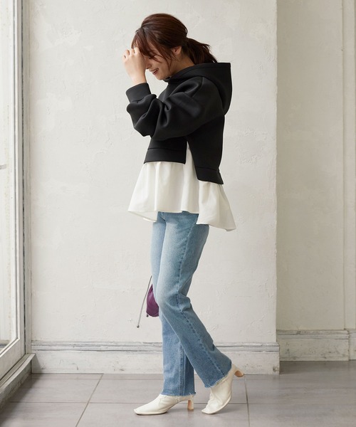 KOBE LETTUCE（コウベレタス）の「フェイクレイヤードダイバー素材プルオーバートップス（その他トップス・レディース・チャコール/カーキ/ブラック・FREE）」の7枚目の写真