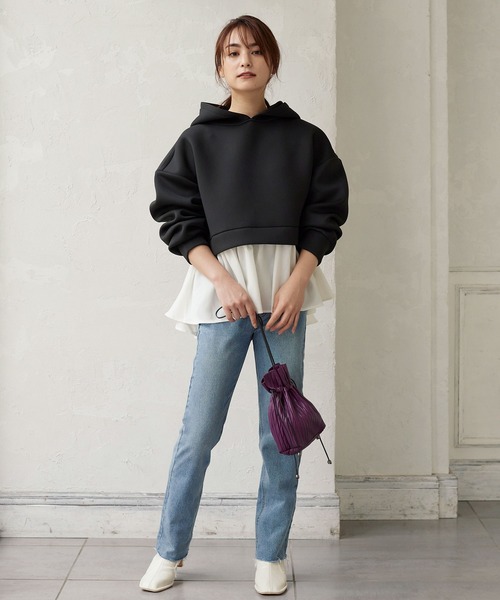 KOBE LETTUCE（コウベレタス）の「フェイクレイヤードダイバー素材プルオーバートップス（その他トップス・レディース・チャコール/カーキ/ブラック・FREE）」の8枚目の写真