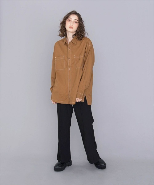 KANGOL(カンゴール)の「KANGOL【カンゴール】オーバーサイズステッチシャツ(シャツ/ブラウス・レディース・ホワイト/ブラック/ブラウン・M/L)」の5枚目の写真