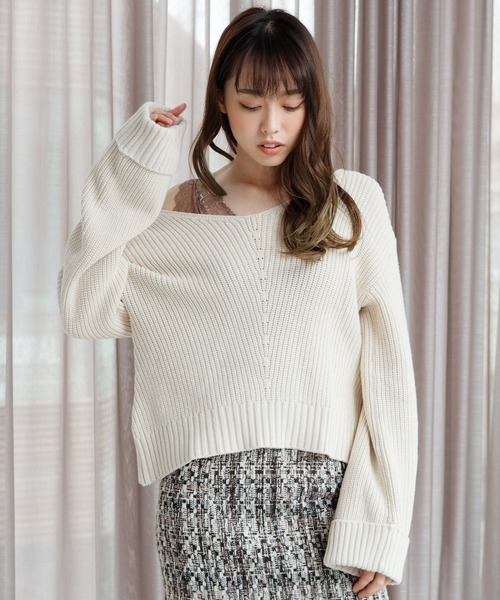 LIPSERVICE（リップサービス）の「ワイドスリーブルーズニット（ニット/セーター・レディース・ブラック/ピンク/アイボリー/ミント・FREE）」の2枚目の写真