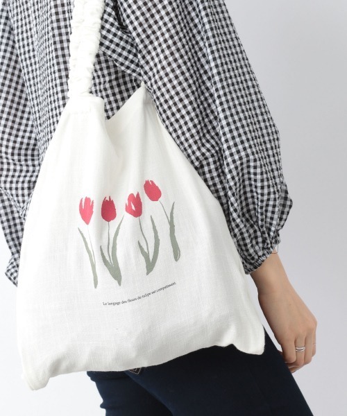 Heather（ヘザー）の「チュ－リッププリントトートバッグ　931549（トートバッグ・レディース・ホワイト系その他/ブラック/ホワイト・ONE SIZE）」の6枚目の写真