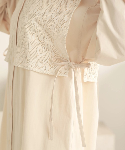 Bab（バブ）の「【WEB限定】レースバンドカラーシャツワンピース（ワンピース・レディース・ブラック/ベージュ/オフホワイト・38）」の20枚目の写真